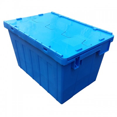 600*400*355mm 60L Virgin pp nesting storage Attached Lid Tote plastic turnover crate