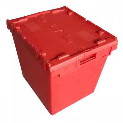 710x575X625mm Big large plastic crate with lid attached lid container manufacturer